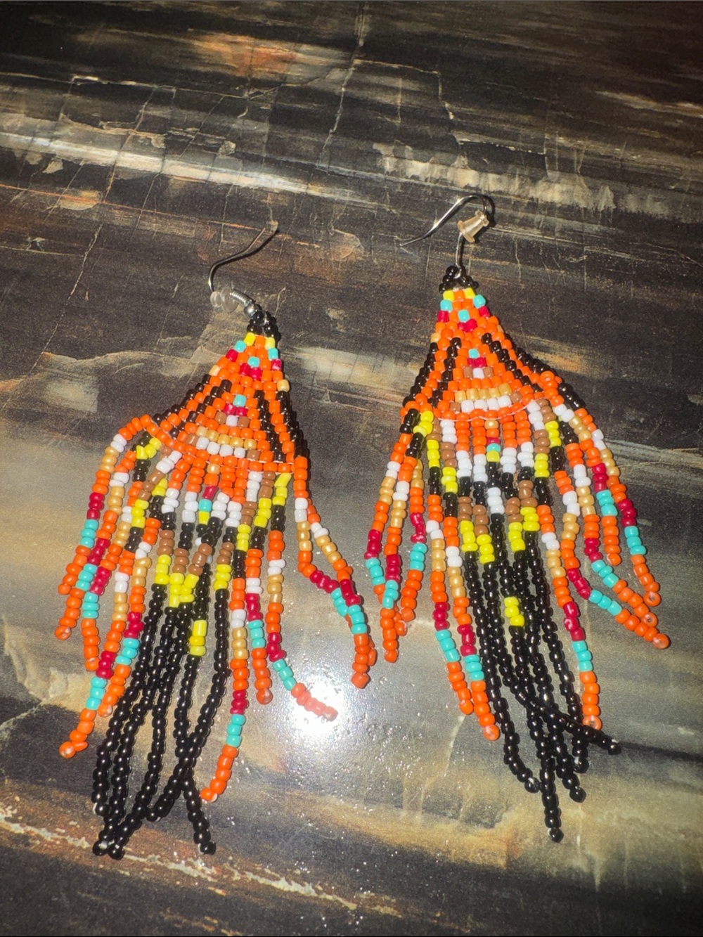 Boho Chic Multicolor Beaded Fringe Earrings - Orange Accent